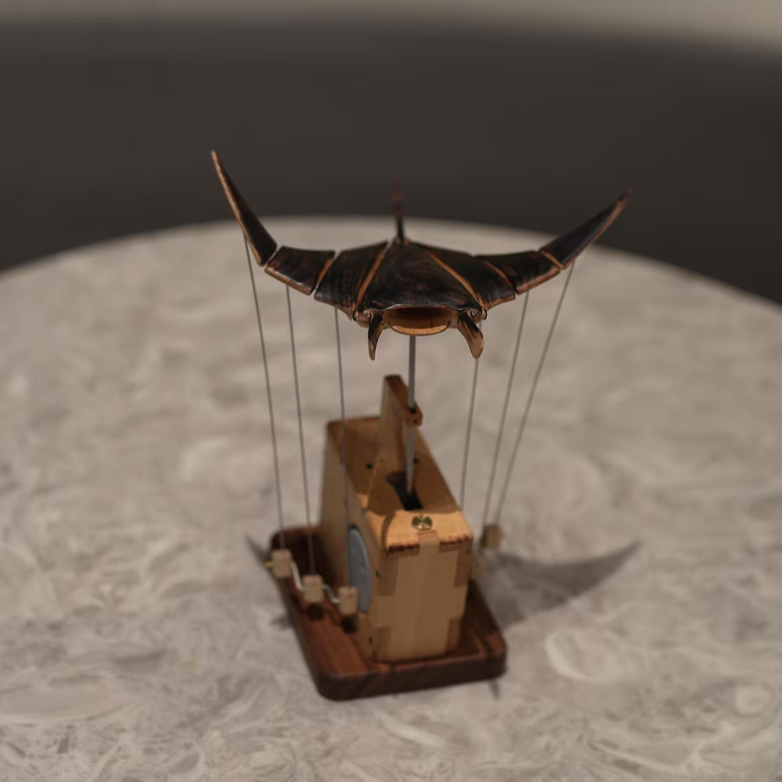 Wooden Manta Ray Automata: Charred Wood Kinetic Sculpture
