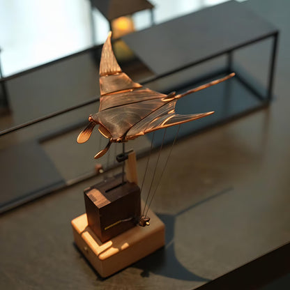 Wooden Manta Ray Automata: Charred Wood Kinetic Sculpture