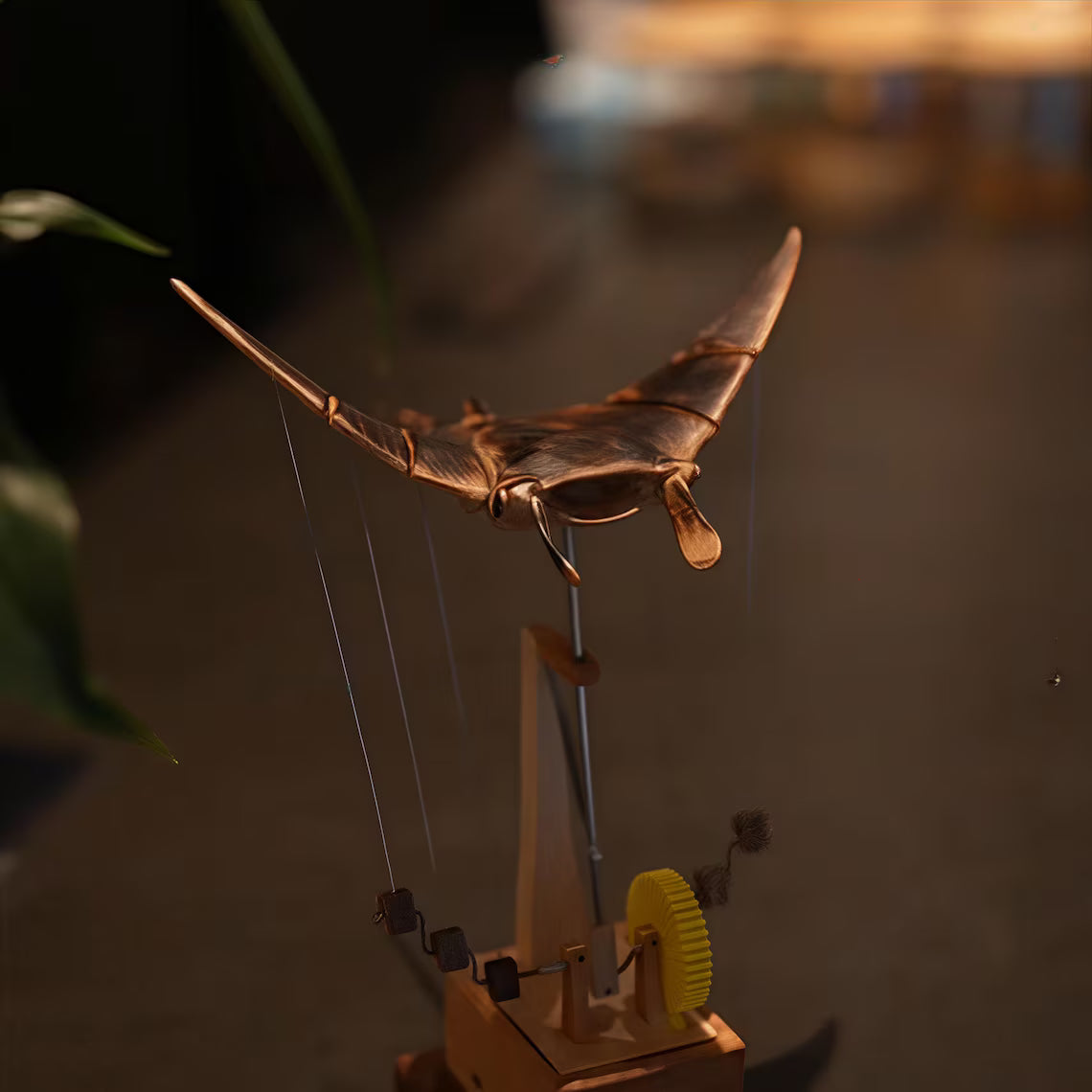 Wooden Manta Ray Automata: Charred Wood Kinetic Sculpture